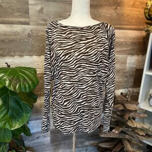 Michael Kors brown and cream zebra print long sleeve knit top - M